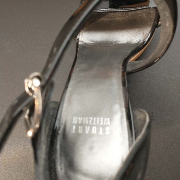 ☀️Stuart Weitzman Oneliner Women's Patent Black Cork Wedge, size 9.5M - Picture 7 of 14